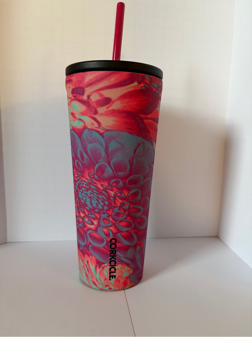 Corkcicle Dopamine Floral Cold Cup Tumbler with Straw